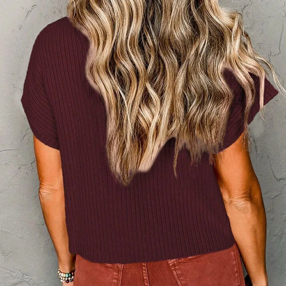 Burgundy Casual  Elegant Style Women's Loose Knit sweater Top